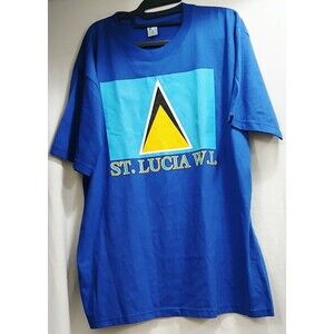 St Lucia T Shirt Men's XL Blue Caribbean Short Sleeve Graphic Tee Cotton NWOT
